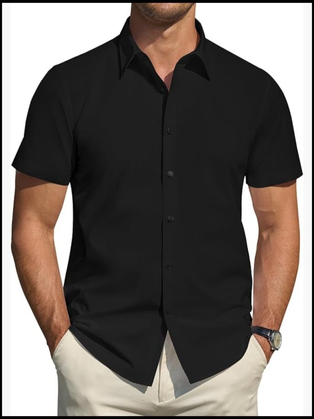 Men's Short Sleeve Dress Shirt Stretch Stain Shield Casual Button Down